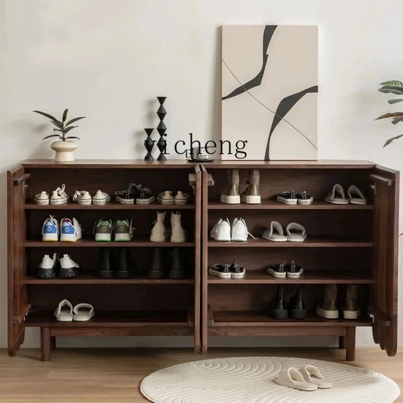Furniture Solid Wood Shoe Cabinet Black Walnut Porch Storage Multi-layer Storage CabinetD18