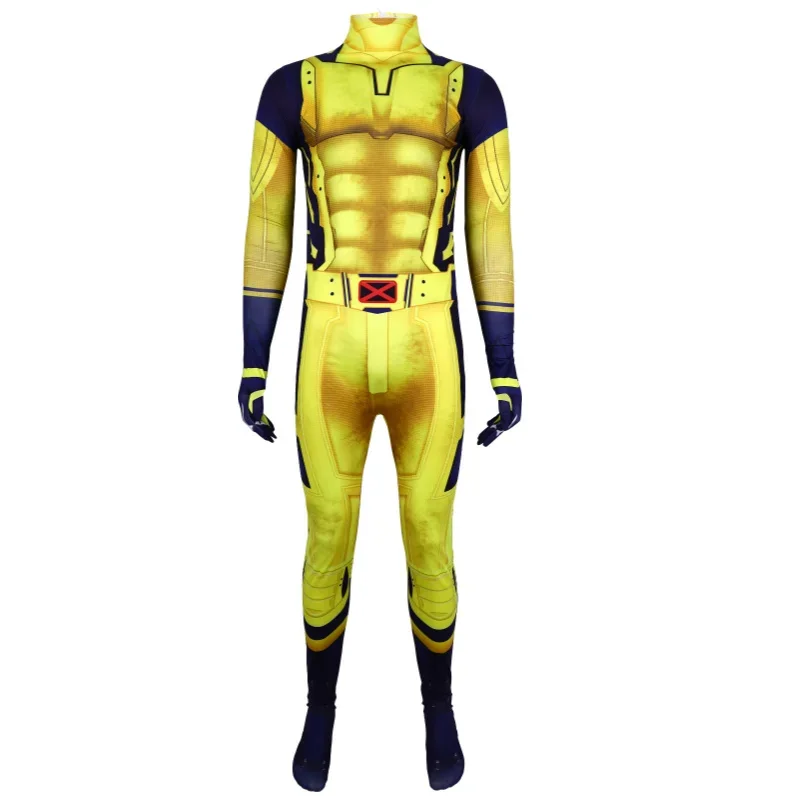 Disfraz de Wolverine, mono de James Howlett, conjunto de armadura de hombro, mono Zentai con estampado 3D, traje de superhéroe de Halloween para hombre