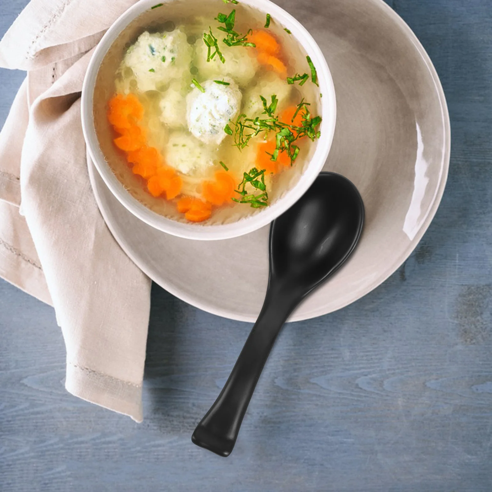 

6Pcs Black Melamine Plastic Soup Spoons Long Handle Stain Resistant Tableware for Outdoor Camping Food Service Buffet