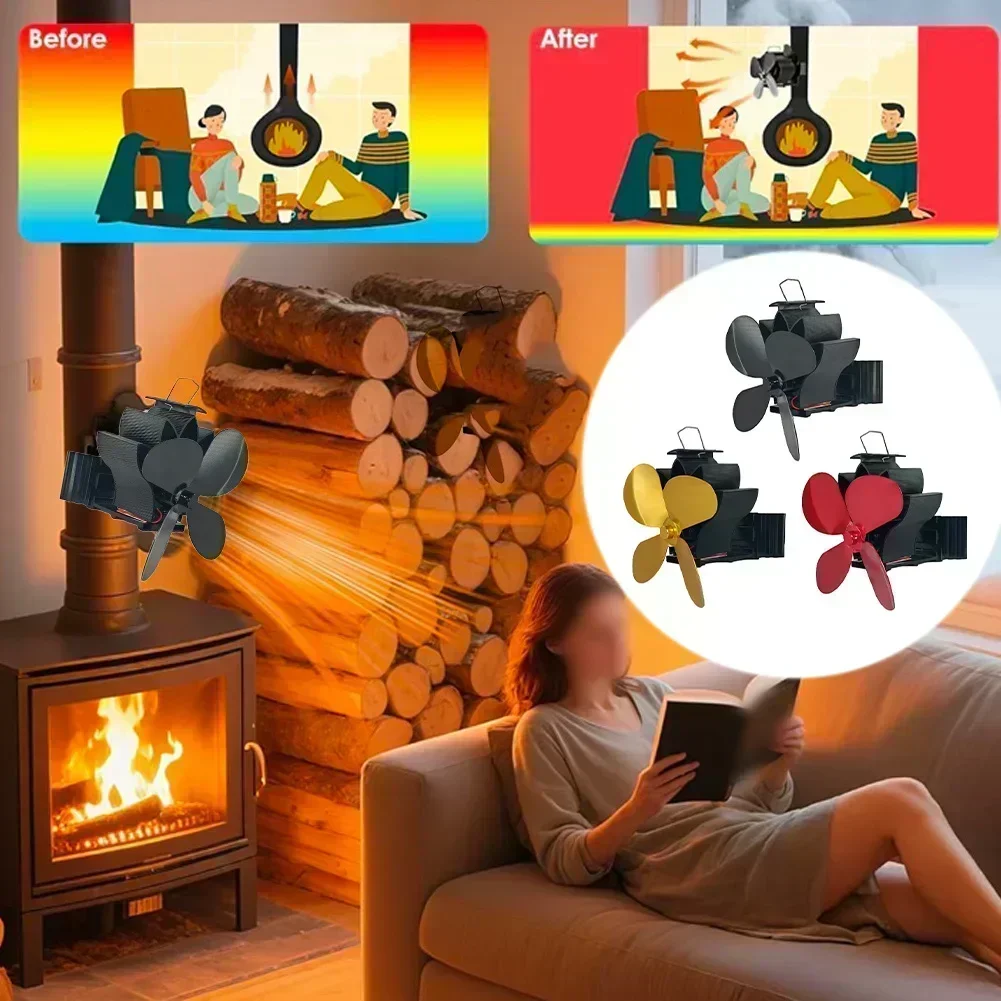 4 Blade Heat Powered Stove Fan Log Wood Burner Eco Friendly Quiet Fireplace Fan Winter Warm Home Efficient Heat Distribution