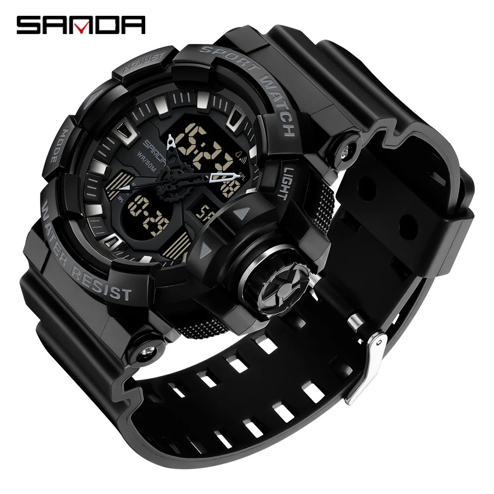 

SANDA Men Military Sport Wrist Watch Yellow Blue Quartz Waterproof Watch Dual Display Male Clock Watches Relogio Masculino 3129