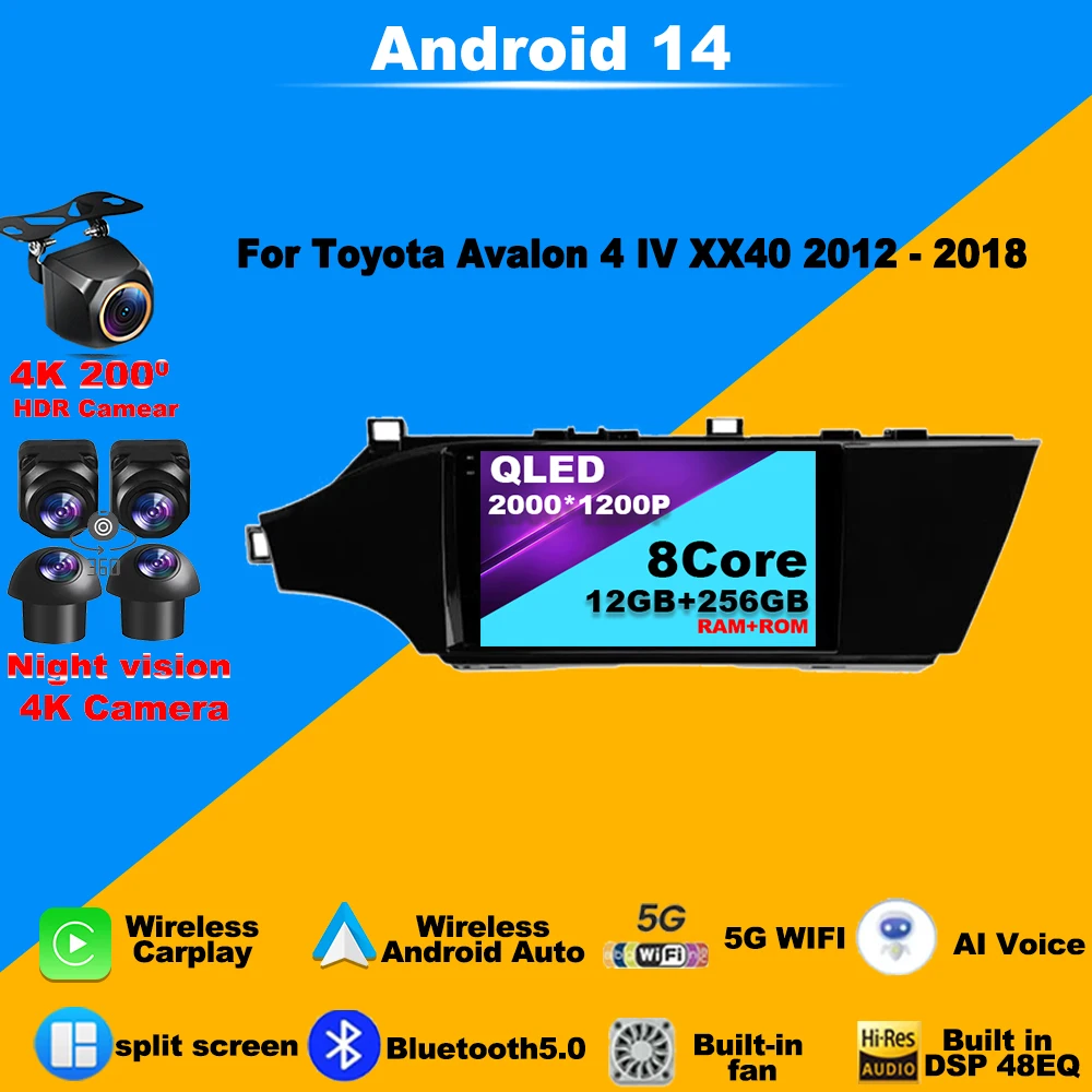 

Android 14 Car Radio Carplay For Toyota Avalon 4 IV XX40 2012 - 2018 Multimedia Video Player NO 2din Autoradio Navigation Stereo