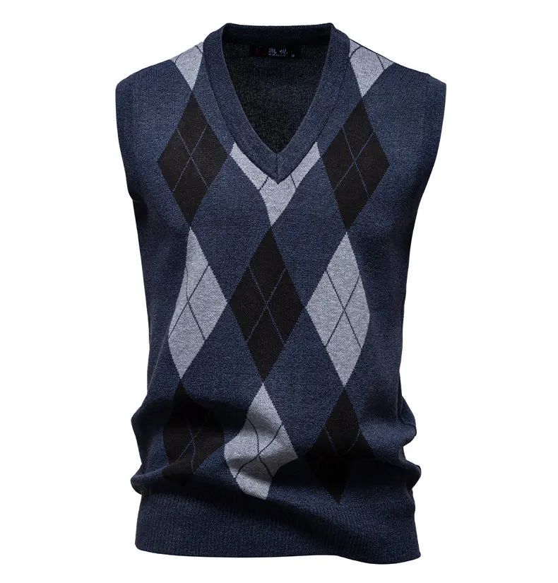 6-Farbige Herren-Strickweste, Lässiger Ärmelloser Pullover mit V-Ausschnitt, Strickstoff, Business-Casual Bürokleidung für Männer – Detail 12