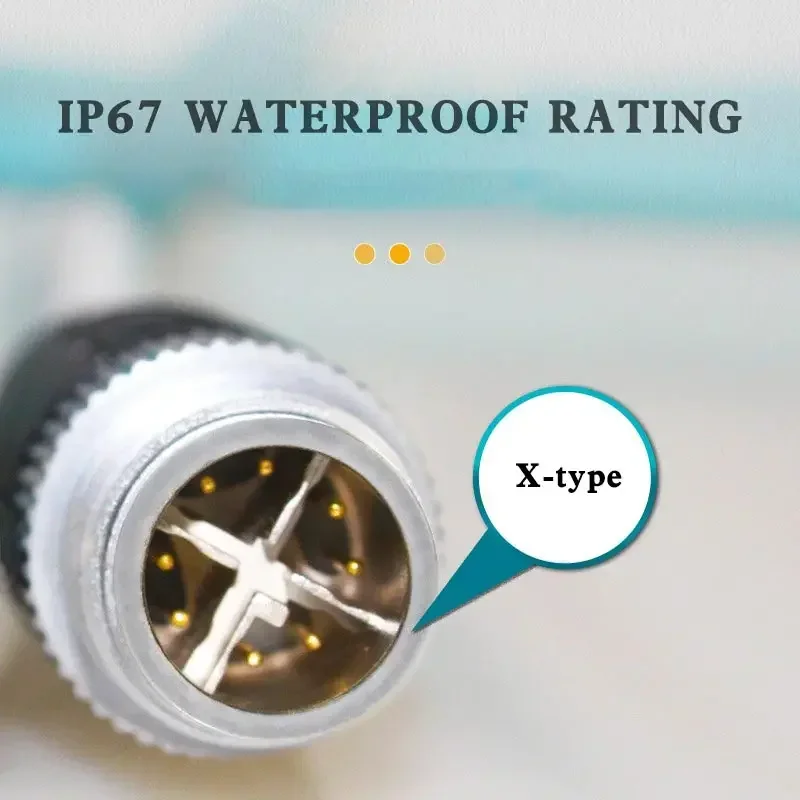 M12 to RJ45 8Pin X-Type Male Connector Cable Industrial Ethernet Wire IP67 X-coding for Cognex Cables Singnal Transmission Line
