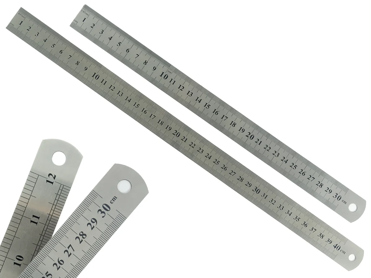Kit Com 2 Réguas Metal Leve De Aço Inoxidável Tamanho 30 e 40 cm Marcação Baixo Relevo Escolar Escritório Engenheiro