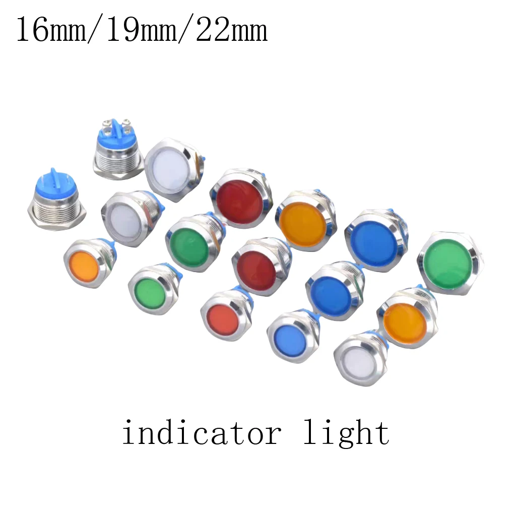 12mm 16mm 19mm 22mm Metal Indicator LED 3-6V/12-24V/220V Waterproof Sign Pilot Lamp