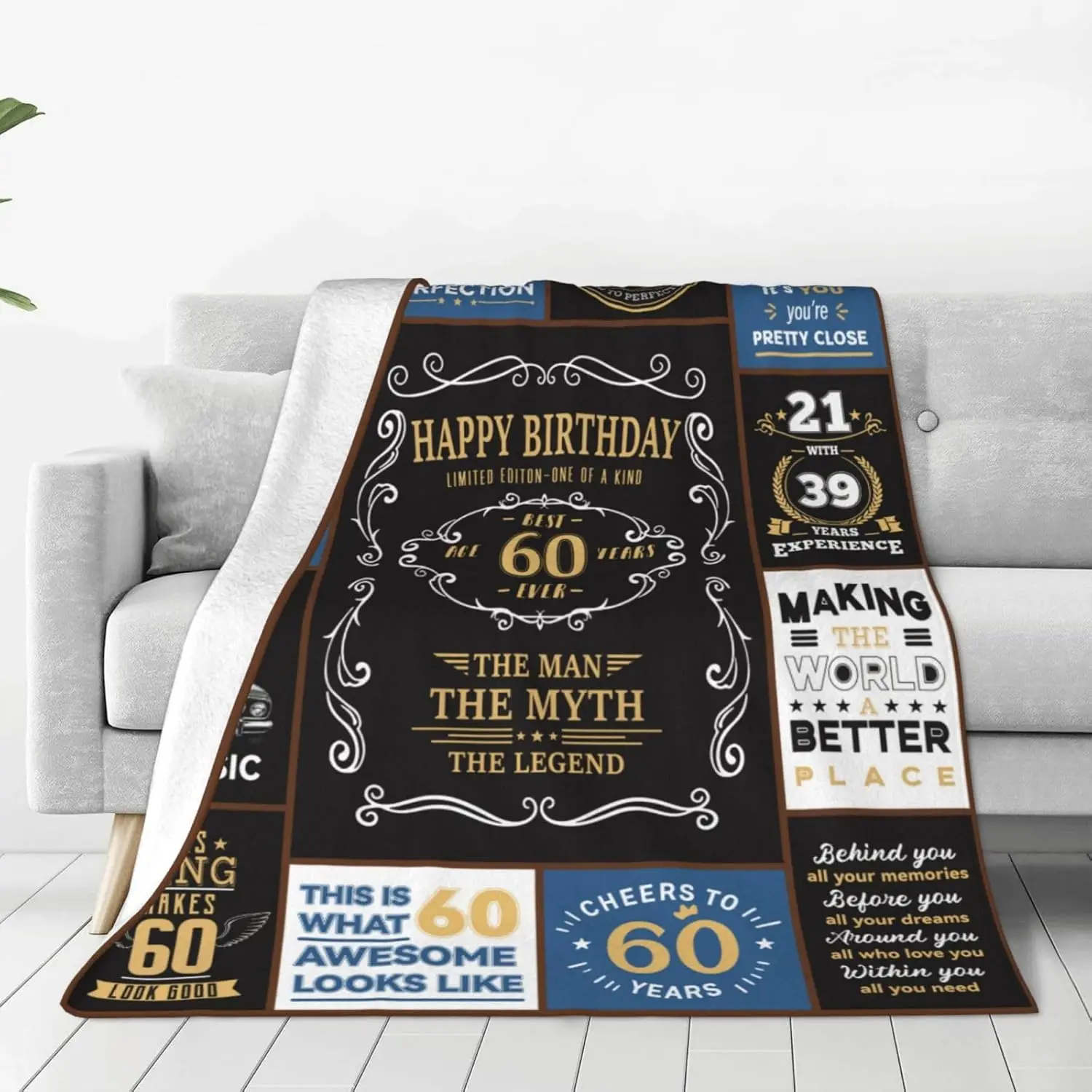 60th Birthday Gifts for Men, 1965 Birthday Gift for Him, 60 Year Old Blanket 50