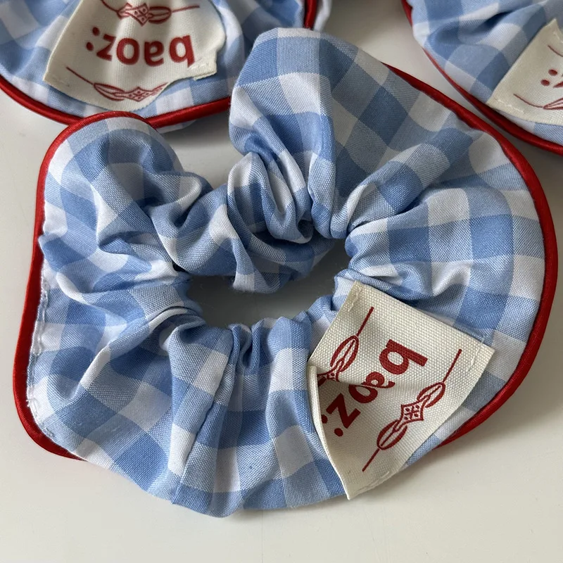 Scrunchies grandes a cuadros para mujer, lazo para el cabello de Color blanco y azul, soporte para cola de caballo, banda elástica para el cabello,