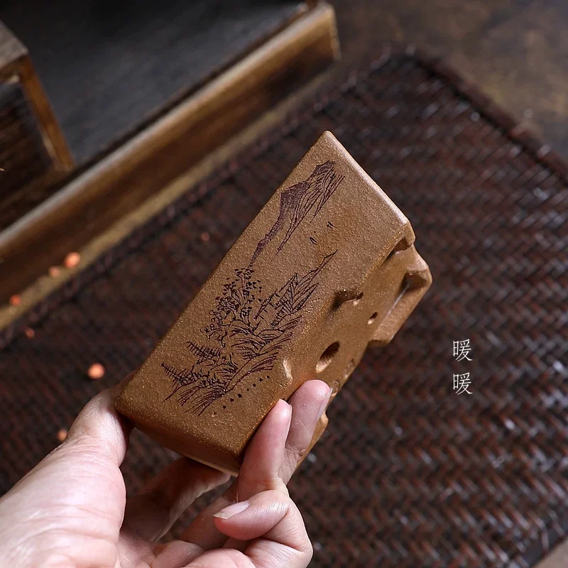 Ceramic Handmade Carved Pottery  Bonsai Pot,Tradition Chinese Pattern,Cubicles Desk Room Table Dormitory Garden Decoration