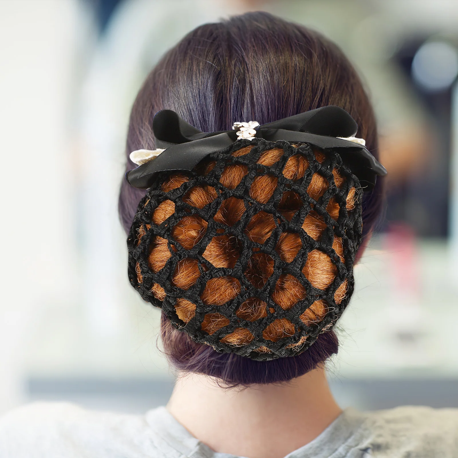 

3Pcs Butterfly Knot Hair Net Women Elastic Bun Headdress for Office Party Date Breathable Cooling Snood Clip Willow Lace Black