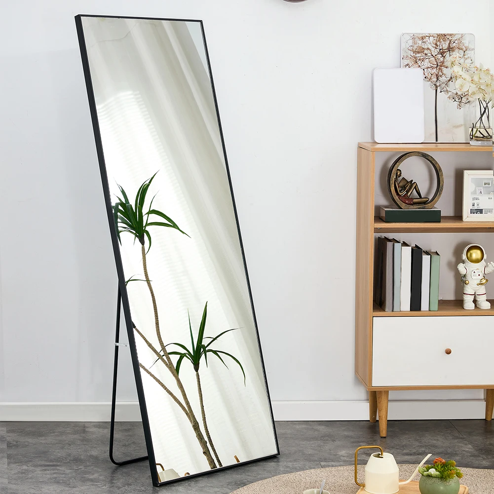 Full Length Mirror Wall Floor Mounted Full Body Mirror Solid Wood Frame Bathroom Makeup Mirror for Bedroom Entrance 65