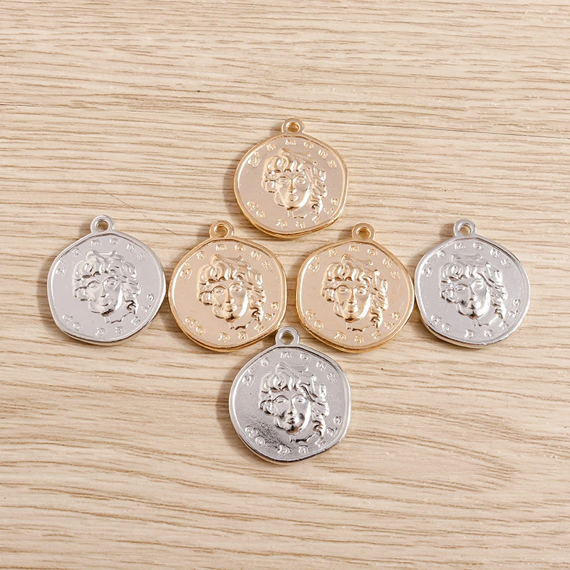 Tusember 10 Stück 22*19mm Legierung Runde Porträtkopf-Anhänger für Ohrringe, Halsketten, DIY Schmuckherstellung, Handgemachtes Zubehör – Detail 5