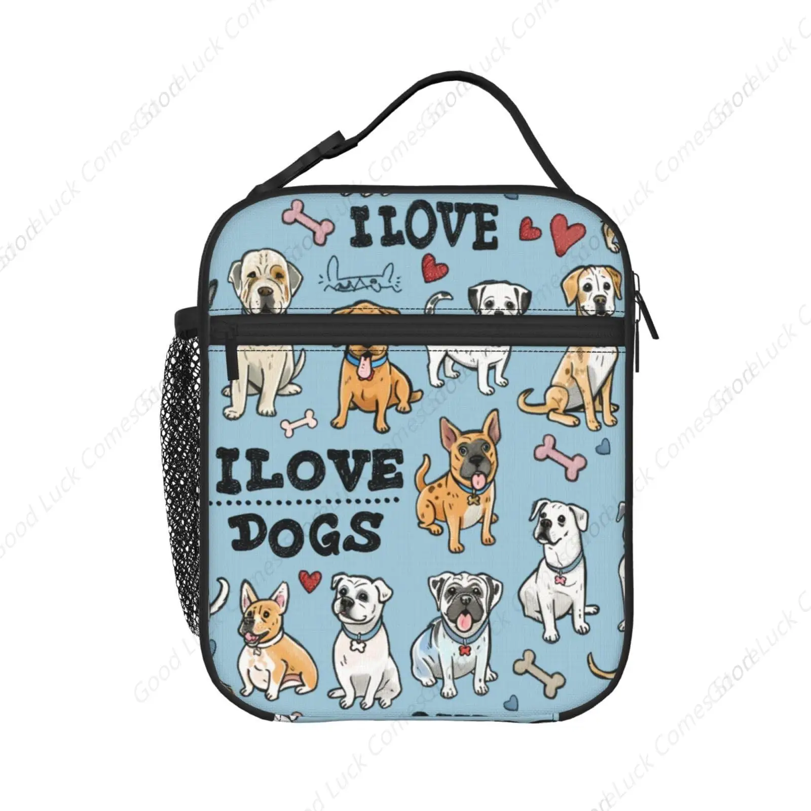 I Love Dogs Blue Lunch Box - Insulated Lunch Bags for Boys/Girls/Women/Men Detachable Handle Lunchbox Meal Tote Bag