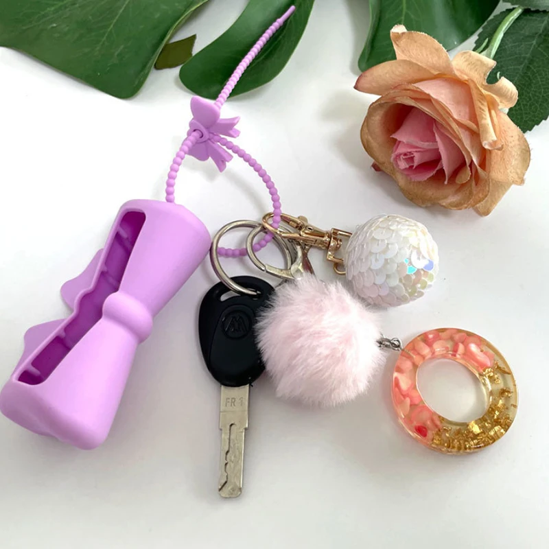 Bow Candy Peanut Shape Silicone Lipstick Cover Keychains Portable Solid Color Lipstick Storage Bag Light Weight Lip Balm Holder