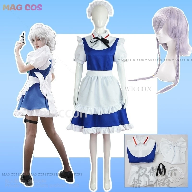 Anime Game Touhou Project Cosplay Izayoi Sakuya Pad Costume Maid Uniform Dress Lolita Wig For Halloween Christmas Cos Customized