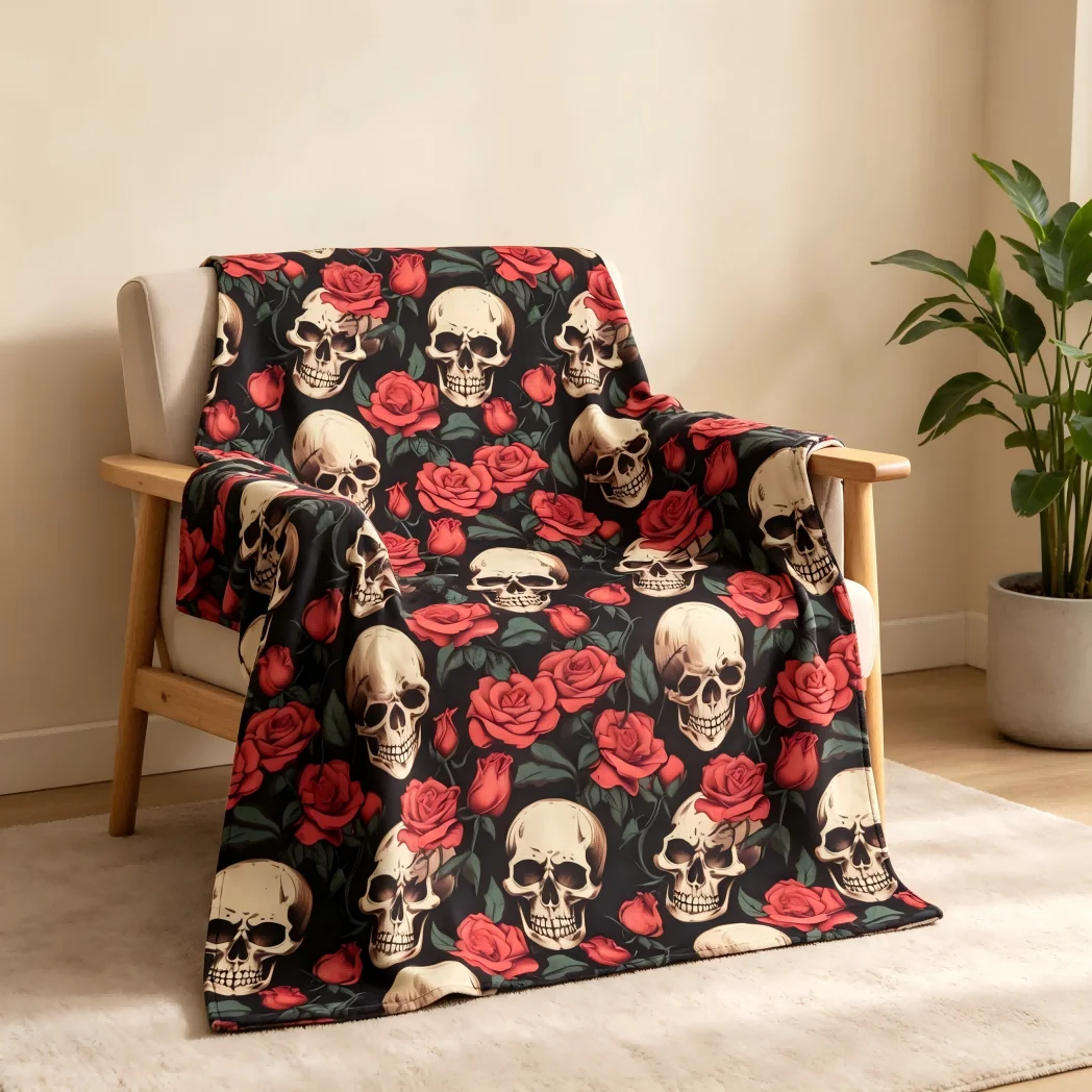 1pc Skull Vintage rose blanket gifts animals mushroom rose pattern flannel Blankets for girls boys friends gifts four season use