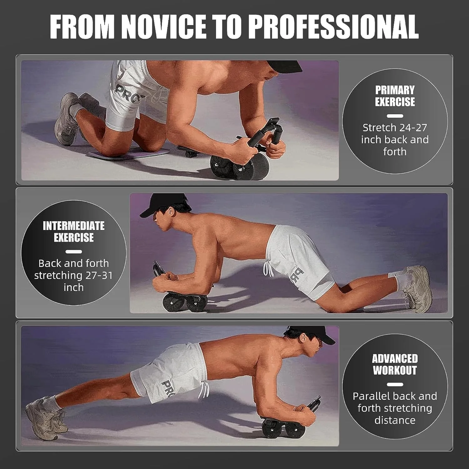 عجلة Ab Roller مع دعم الكوع، عجلة البطن ذات الارتداد التلقائي المطورة لدعم الكوع، 2 في 1 لوح وتمارين البطن #4