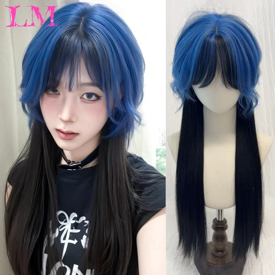 LM Black Wig Female Headband Body Wavy Rose Hair Net Models in French Bangs High Quality Simulation Hair Synthetic Wig 가발