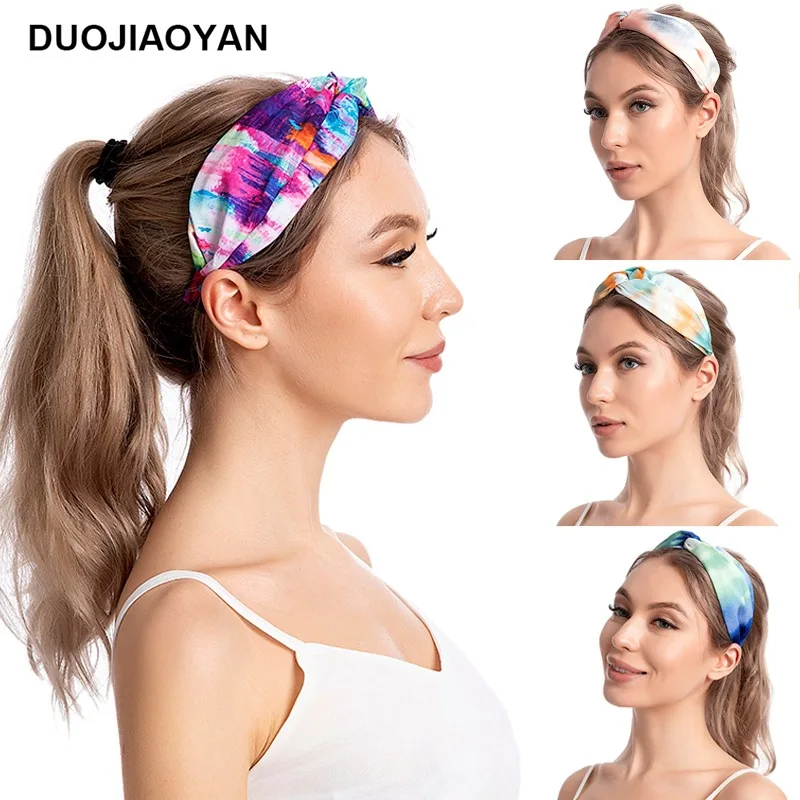 Europe And America Border Creative New Tie-Dyed Fabric Cross-Knotted Wide Brim Hair Band All-Match Internet Celebrity Phot