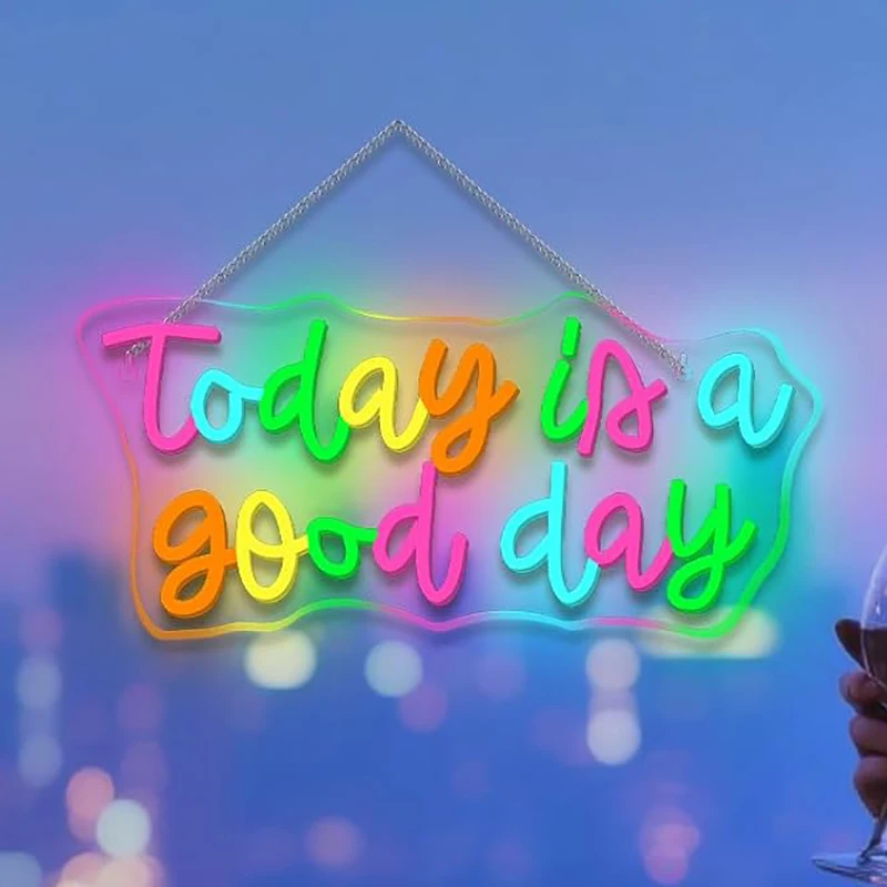 

Today Is A Good Day Neon Sign Colorful Words Light Wall Decor for Bar Coffee Shop Bedroom Restaurant Office Wedding Party