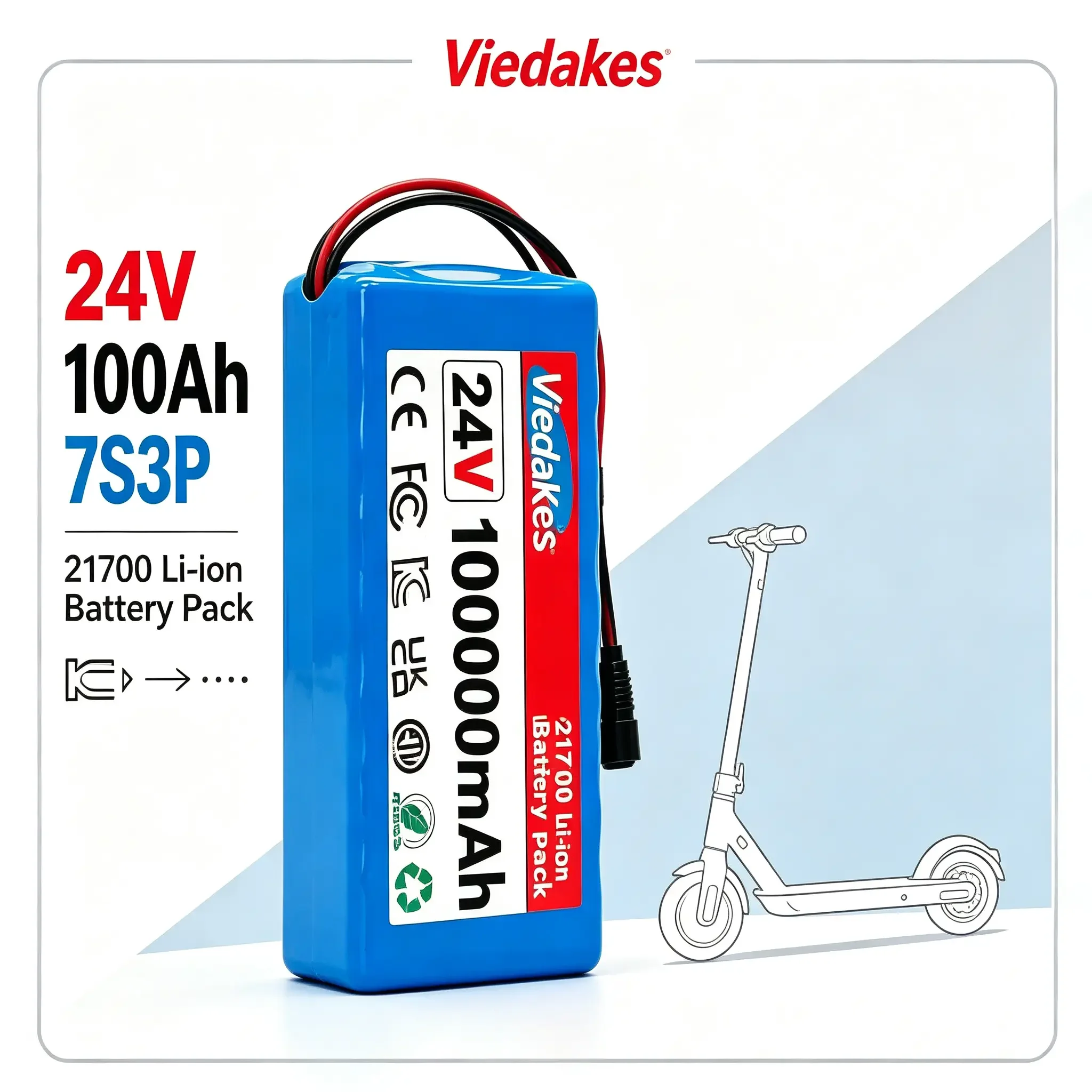 21700 Cells 7S3P Lithium Battery Pack, 24V 40000mAh rechargeable, full BMS protection for portable power equipment