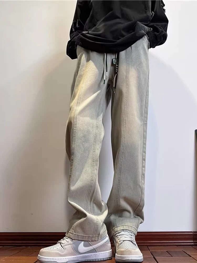 Plones vaqueros aduados ises y nes con cordón en la cintura para hombre, plones de pierna recta hoados con c...