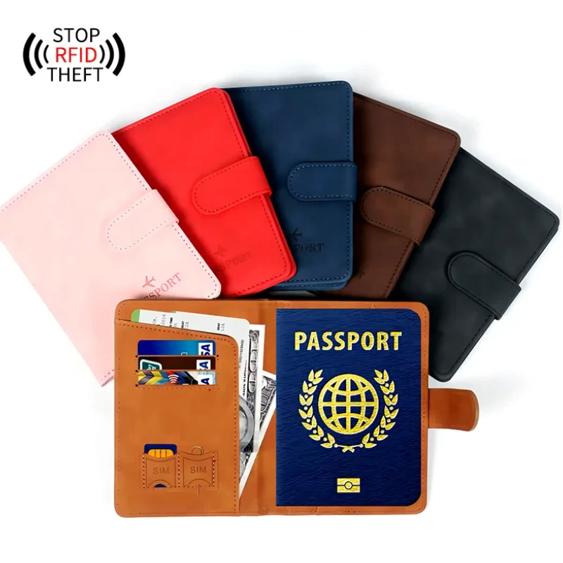 Men Women RFID ANTI Blocking Travel Passport Covers Holder Case with Hasp Pink Passport Wallet Case Travel Accessories Bag