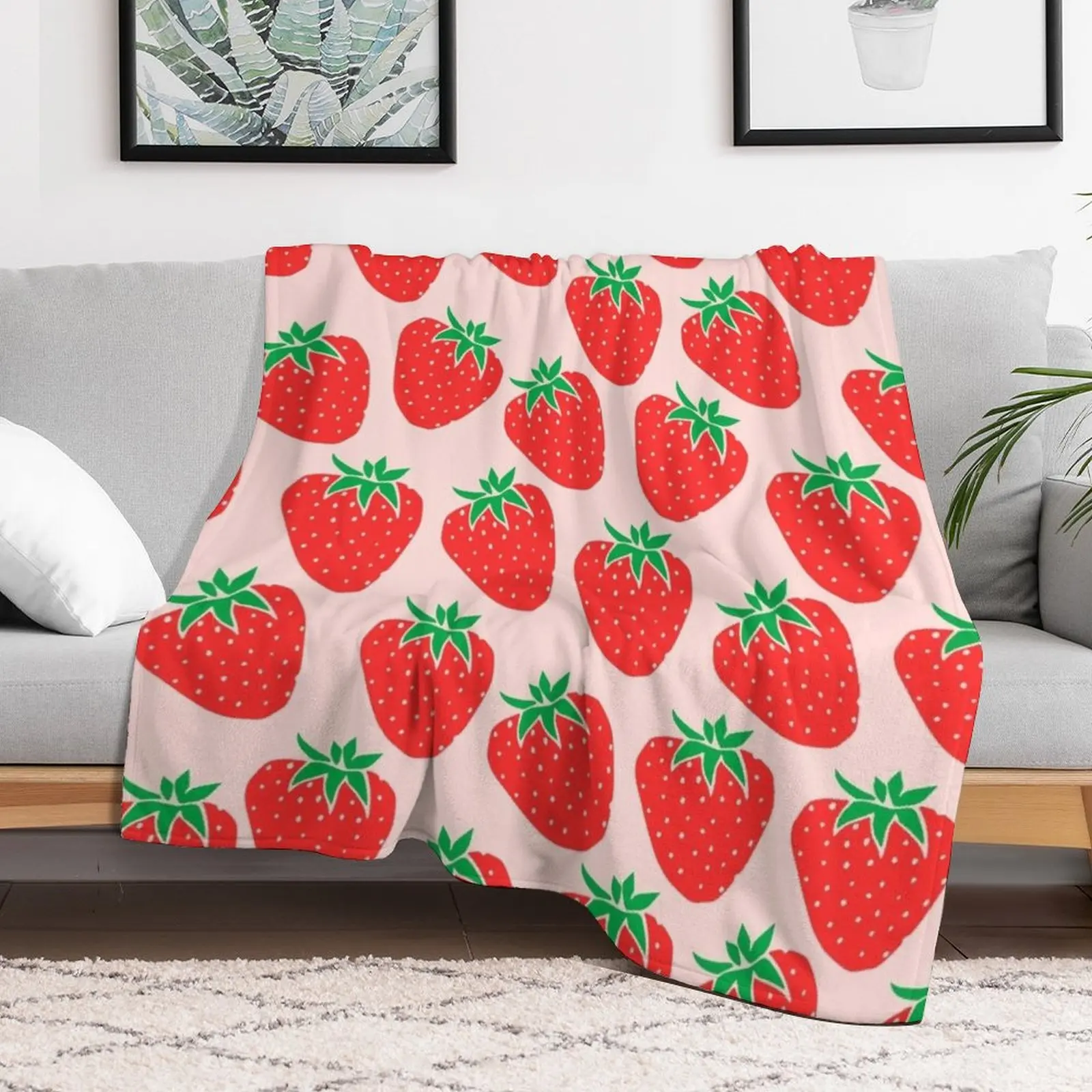 Cute Strawberry Throw Blanket Cozy Light Blanket for Travel Camping Picnic