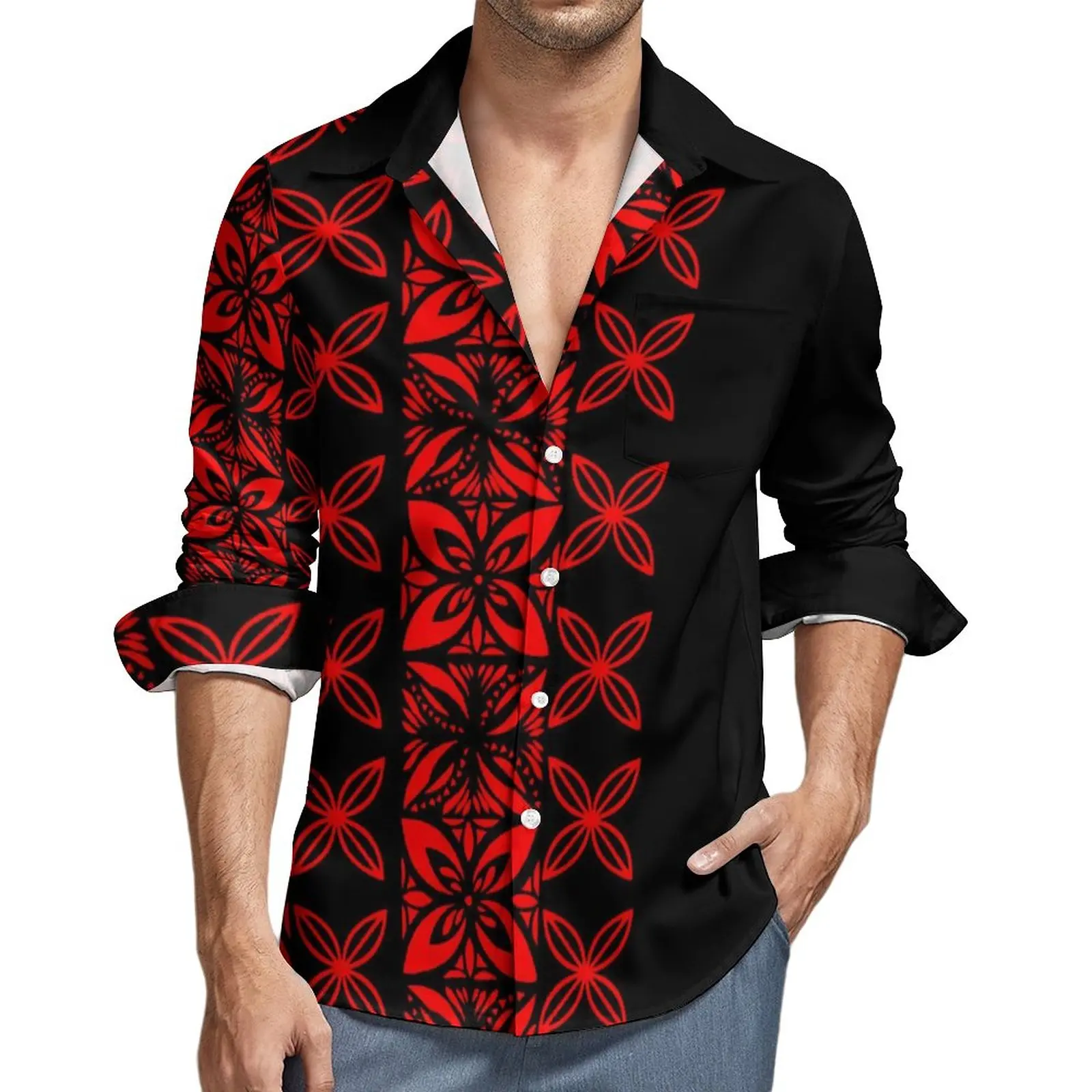 

Handsome Cool Mens Long Sleeve Shirt Personality Street Apparel Polynesian Tradition Tribal Design Mens Slim Long Sleeve Shirt