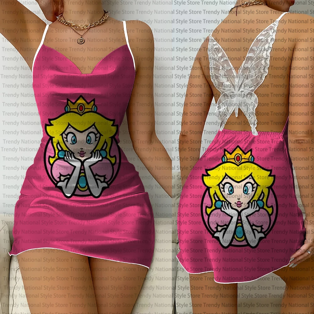 New Style Cartoon Anime Super Mario Print Women's Suspender Dress Casual Fashion Simple Home Clothing Lace Backless Dress