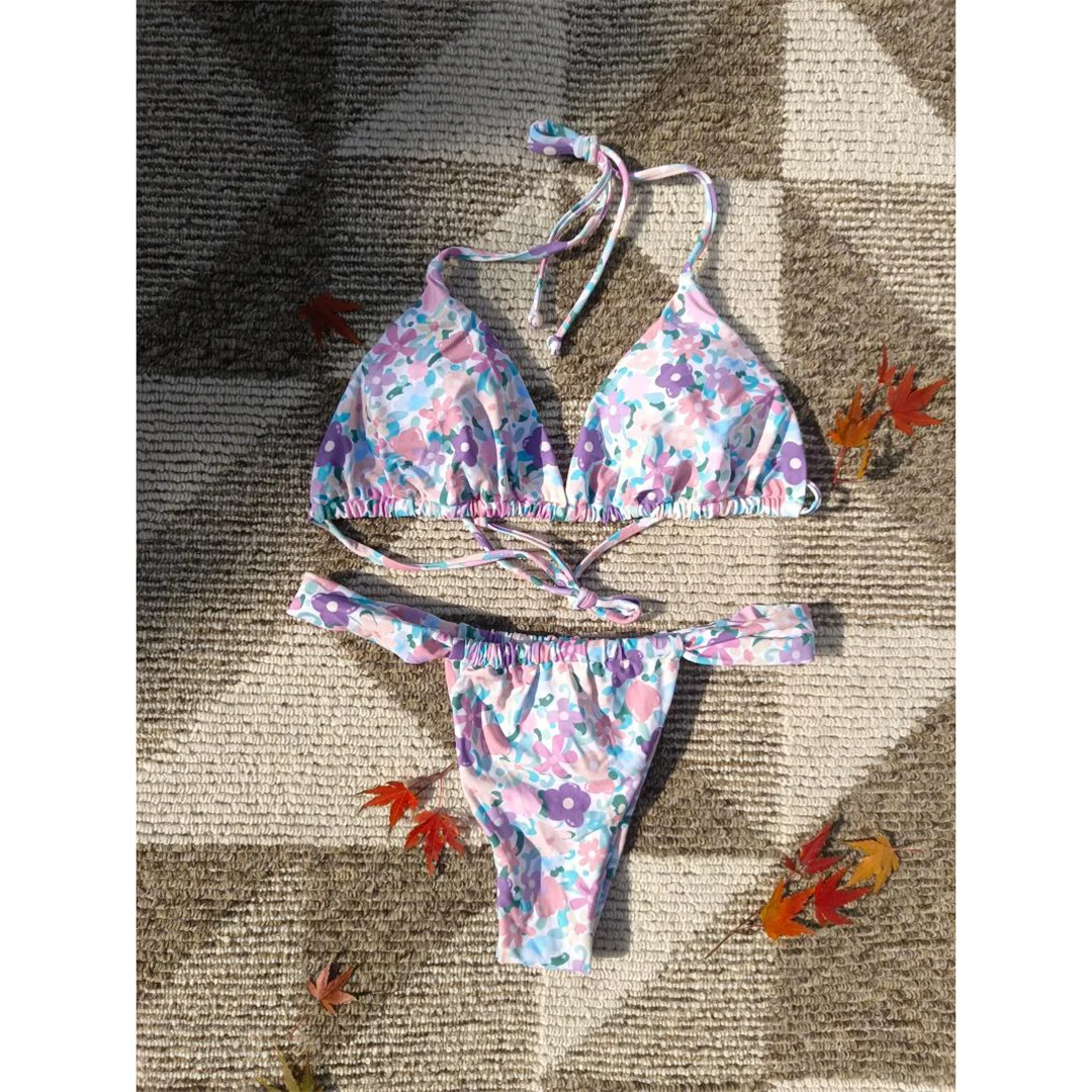 XS - XL, Bikini mit Blumenmuster, Damen-Badeanzug, zweiteiliges Bikini-Set, Damen-Badebekleidung, gepolsterter Badeanzug, Badeanzug, Modell V6530. – Detail 14