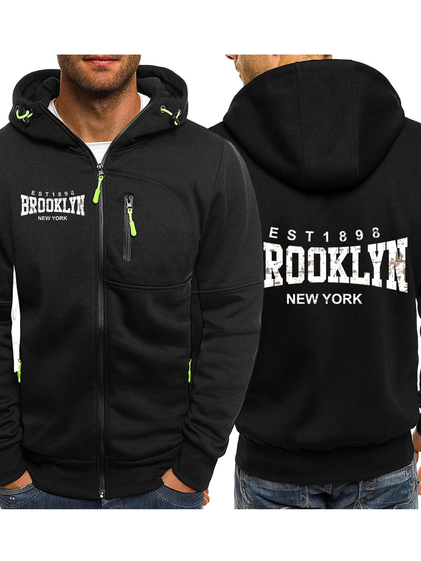 

Brooklyn New York Pattern Man'S Zipper Hoodie Loose Hip Hop Hoody Fleece Street Sweatshirt Autumn Casual Fashion Clothing