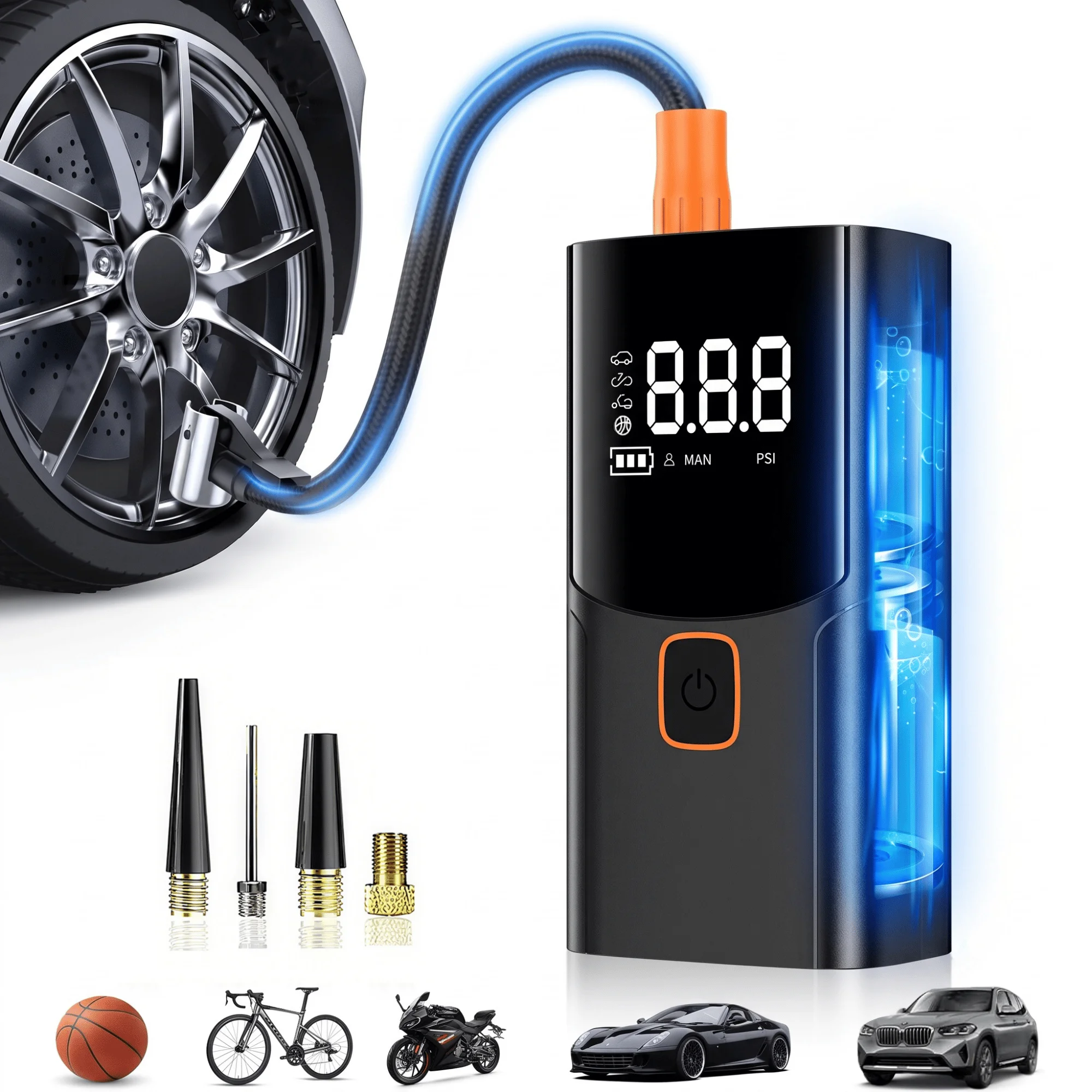 STSCELZ Portable Tire Inflator, 150 PSI Digital Air Compressor for Car, Motorcycle and Bicycle Tires, 5 Inflation Modes with Pressure Display