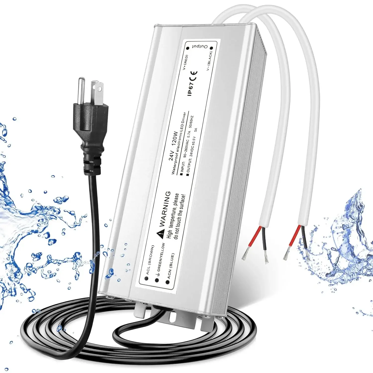 DC12V/24V LED Power Supply Waterproof IP67 Driver Transformer with 3-Prong Plug for Indoor & Outdoor LED Light Computer Project
