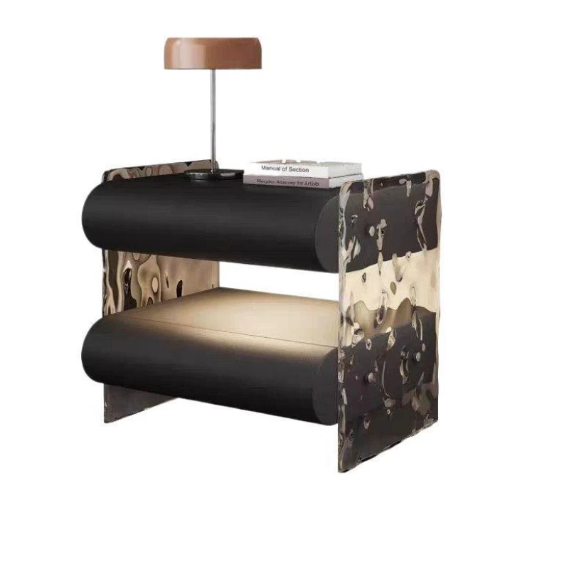 Smart bedside table light luxury acrylic water corrugated storage cabinet with lamp