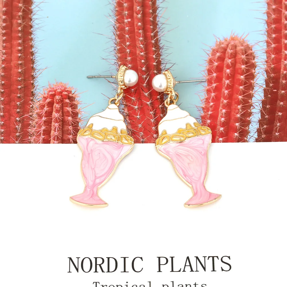 Exaggerated creative alloy drip ice cream earrings personalized design enamel cold drink cup earrings  women