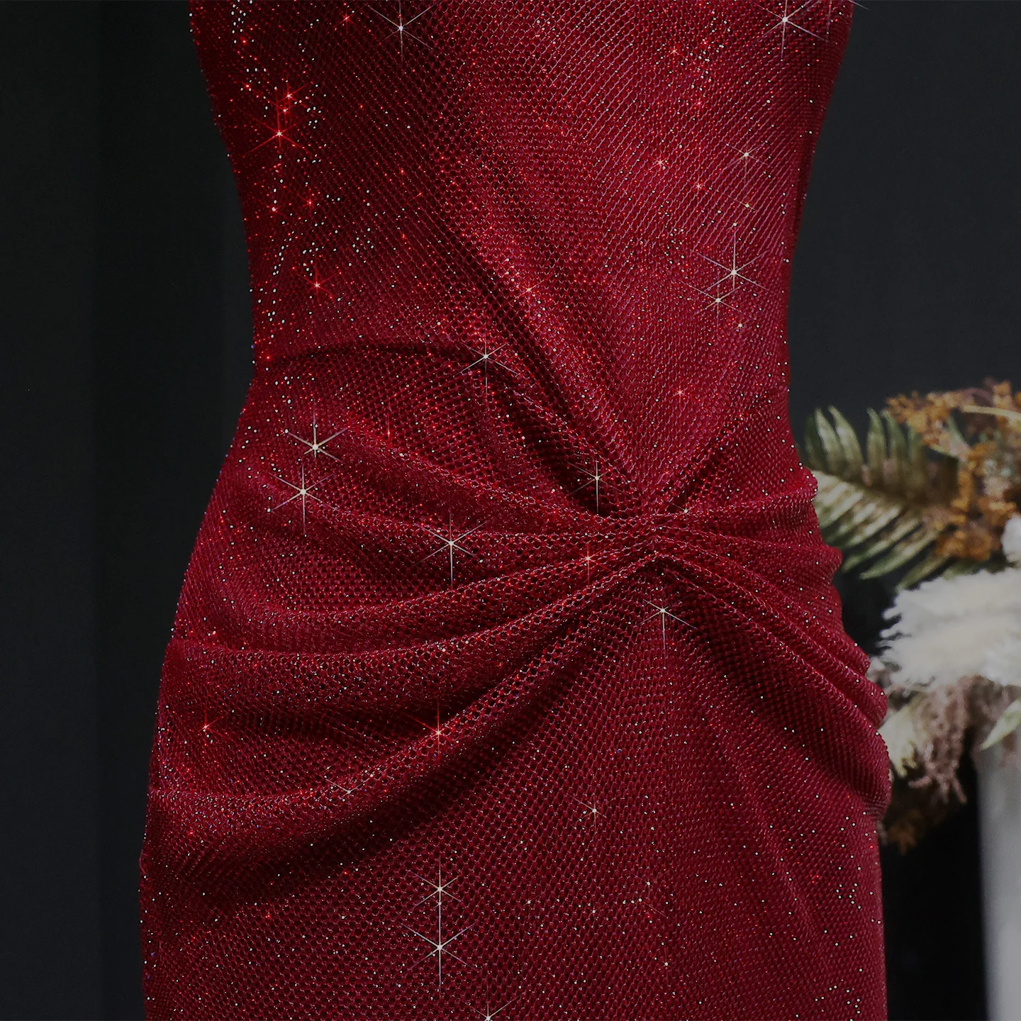 Sharon Said Arabisches Dubai Luxus Weinrotes Meerjungfrauenkleid mit Quadratischem Ausschnitt Saudi-Arabien Formelles Abendkleid für Abschlussball und Partys SS655 Maßanfertigung – Detail 5