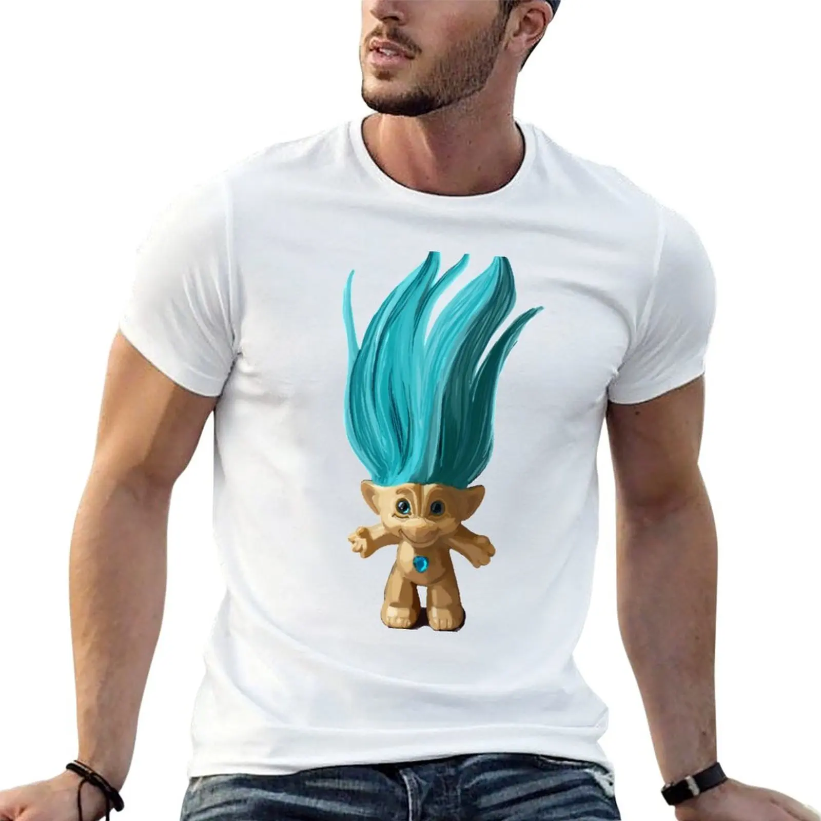 Teal Gem Troll T-Shirt Worker Basic Short Sleeve Tee