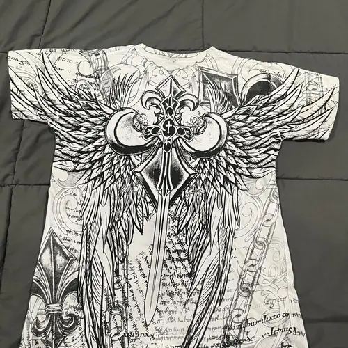 Imagen 2 del producto Camiseta blanca y gris de Affliction para hombre, top holgado de moda con estampado de doble cara hip-hop y2k para hombre