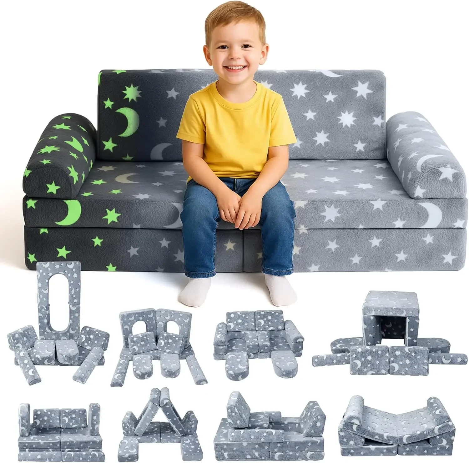 

Bestseller2-Seater Modular Kids Play Couch – 10pc Glow in The Dark Creative Kids Couch for Playroom, Living Room, and Bedroom Fo