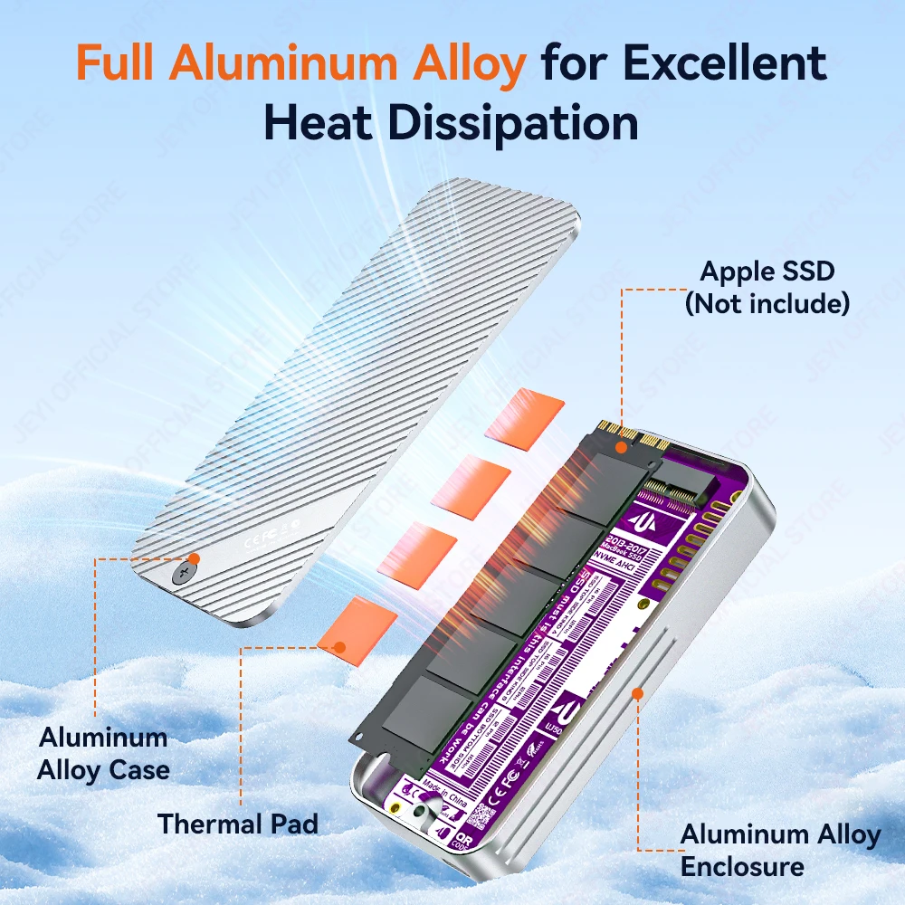JEYI Per MacBook Air/Pro 2013-2017 Custodia per disco rigido in alluminio SSD (20 Gbps) Supporto Plug and Play senza driver 4 TB
