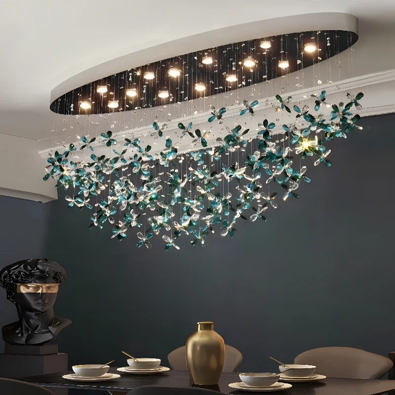 Creative Crystal Chandelier For Living Dining Room Oval Design Lamp Colorful Indoor Lighting Led Home Decor Crital Fixture