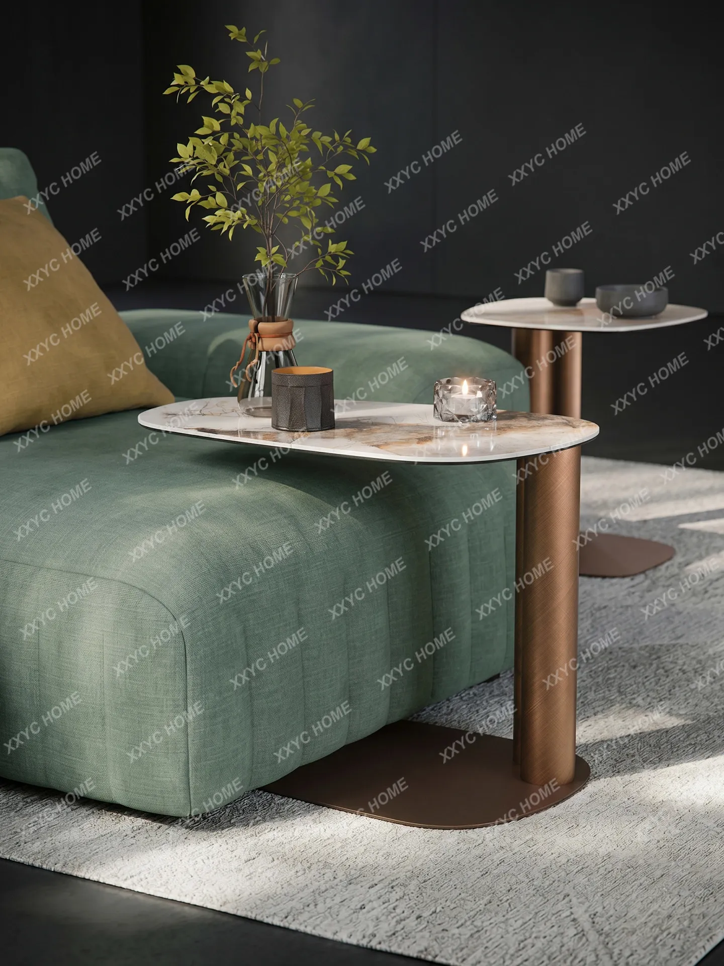 Household rock slab side, living room, sofa side side, light luxury, simple and movable small coffee table, balcony storage