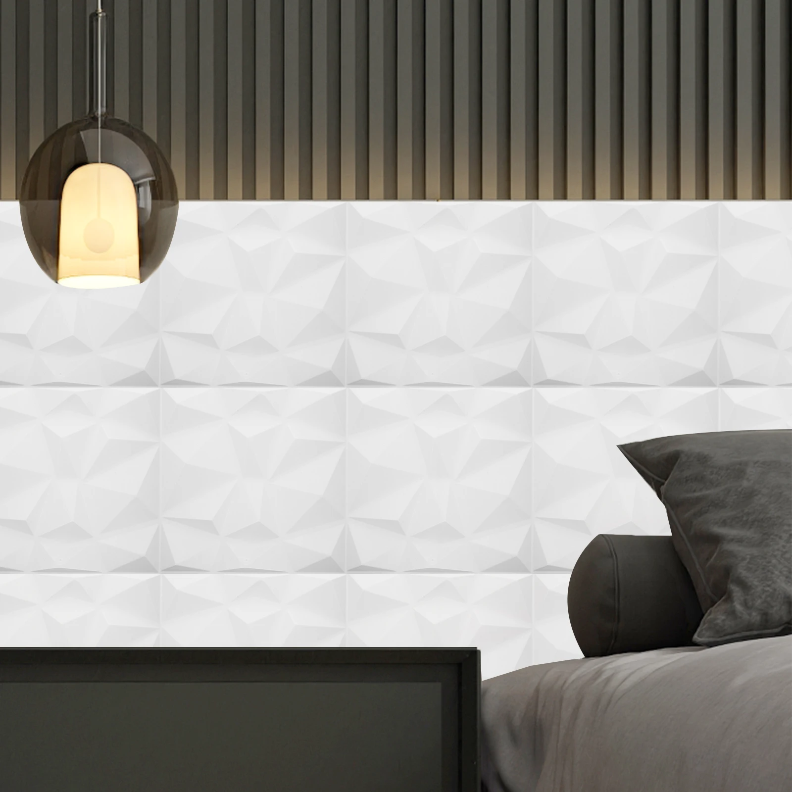 

6 Pcs Wall Panels 3D Black Pvc Sticker Interior Decor Textured Modern White Hotel Tiles