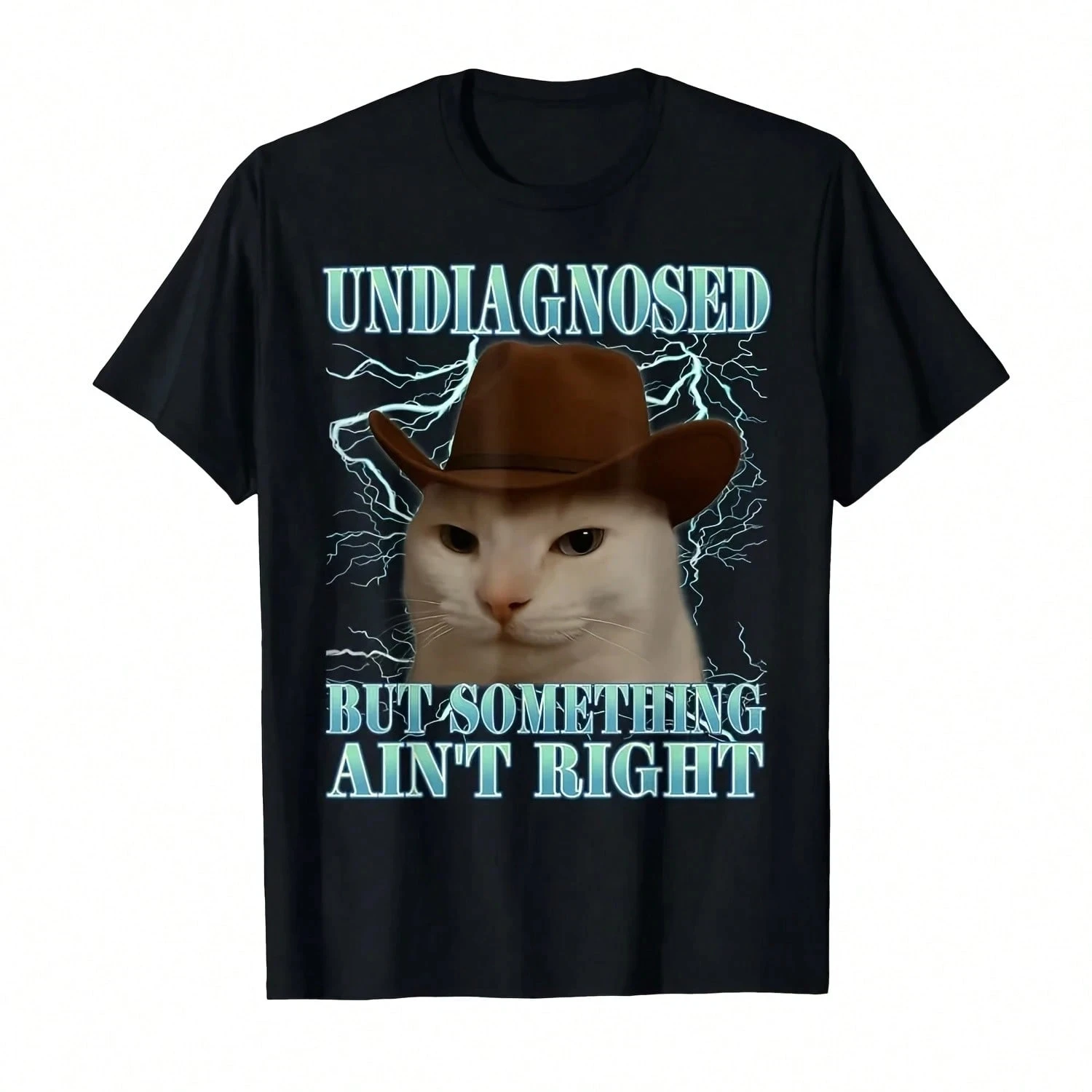 Interesting and Crazy Cat Model T-shirt with The Words' Undiagnosed, But Something Is Wrong 'suitable for Both Men and Women
