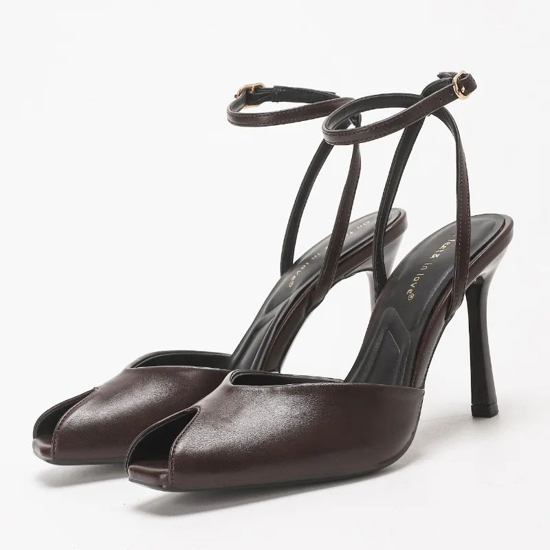 

Designer Peep Toe Heeled Sandals Women Elegant Ankle Strap Slingback Party Heels Comfort Soft PU Leather Wedding Bridal Shoes