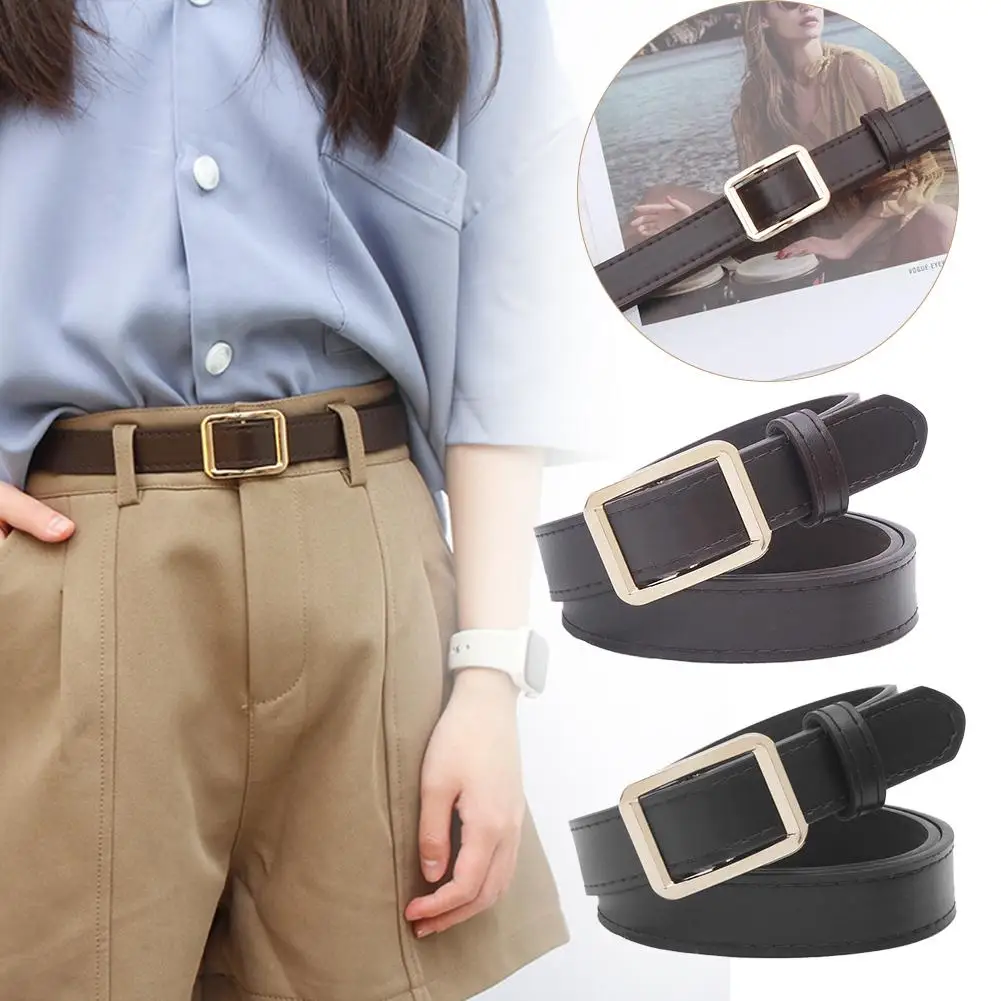 Pasek damski z miękkiej skóry Pu Klamra z kwadratową klamrą Pasek marki Fancy Female Black Vintage Belt Luxury Jeans Buckle W E2B6