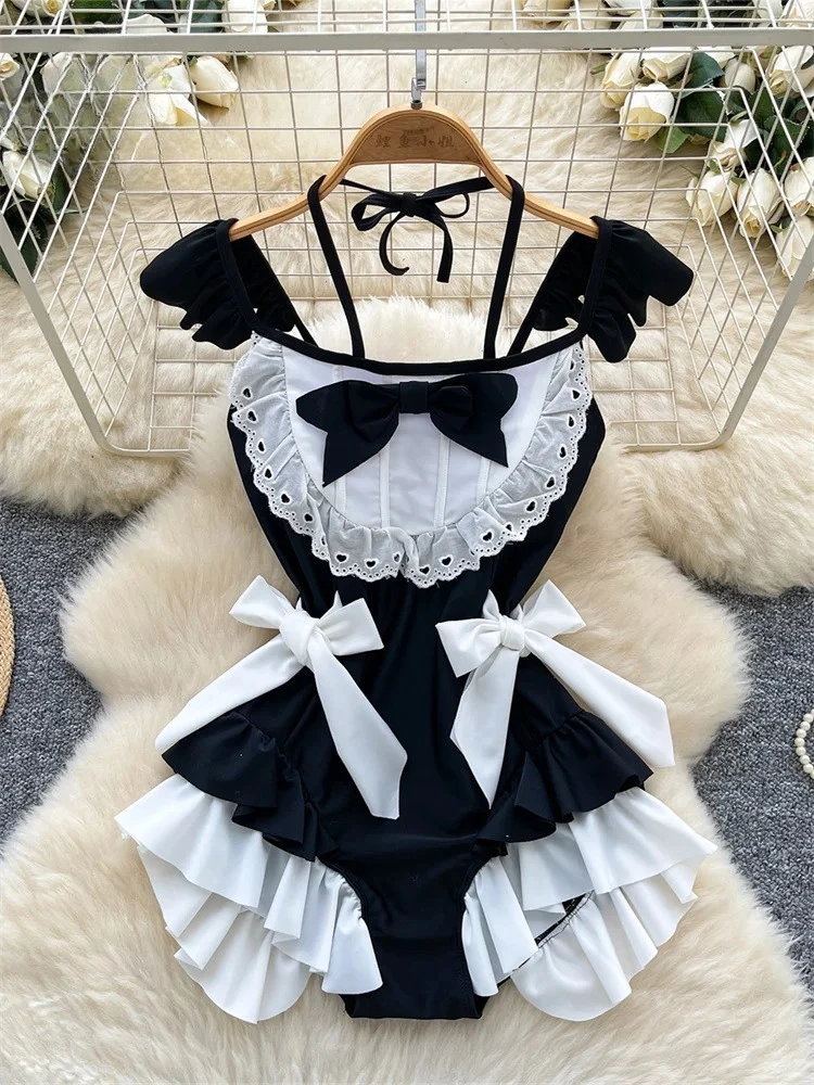

Maid Cosplay Hotsweet Sexy Bodysuits Female Ruffles Sleeveless Elastic Cute Swimsuits Shapewear Erotic Playsuits