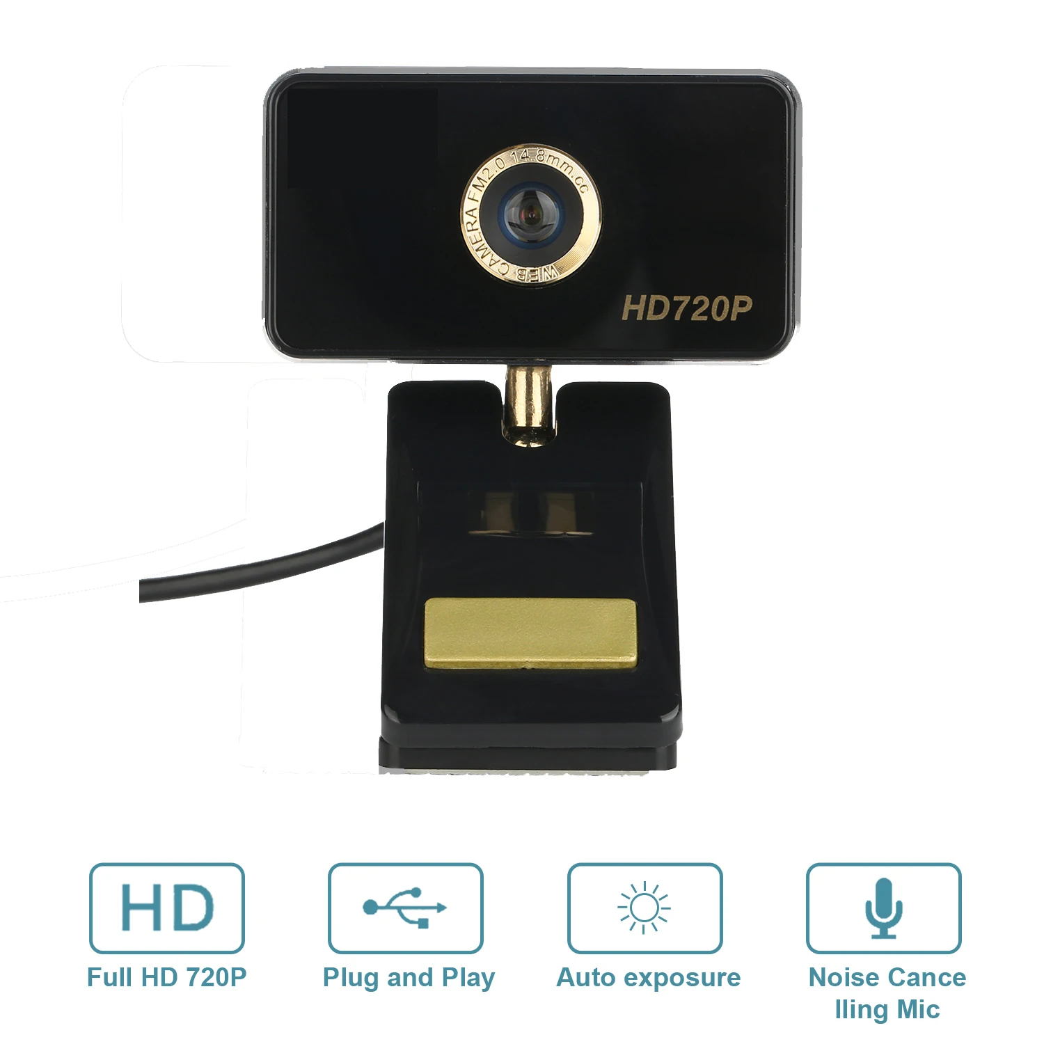 Webcam profissional Full HD com foco manual, resolução 720P, microfone digital, ideal para PC, portátil, videochamadas e gravação de vídeo.