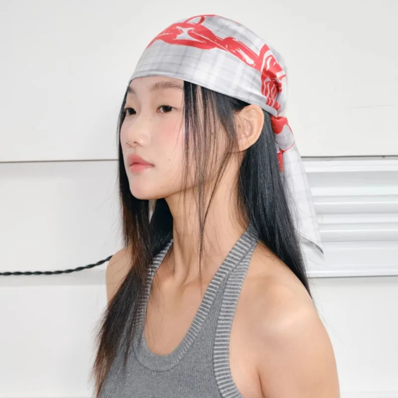 

Y Demo Rock Plaid Chain Print Square Scarf Personality Headscarf Y2K Strapless Tops